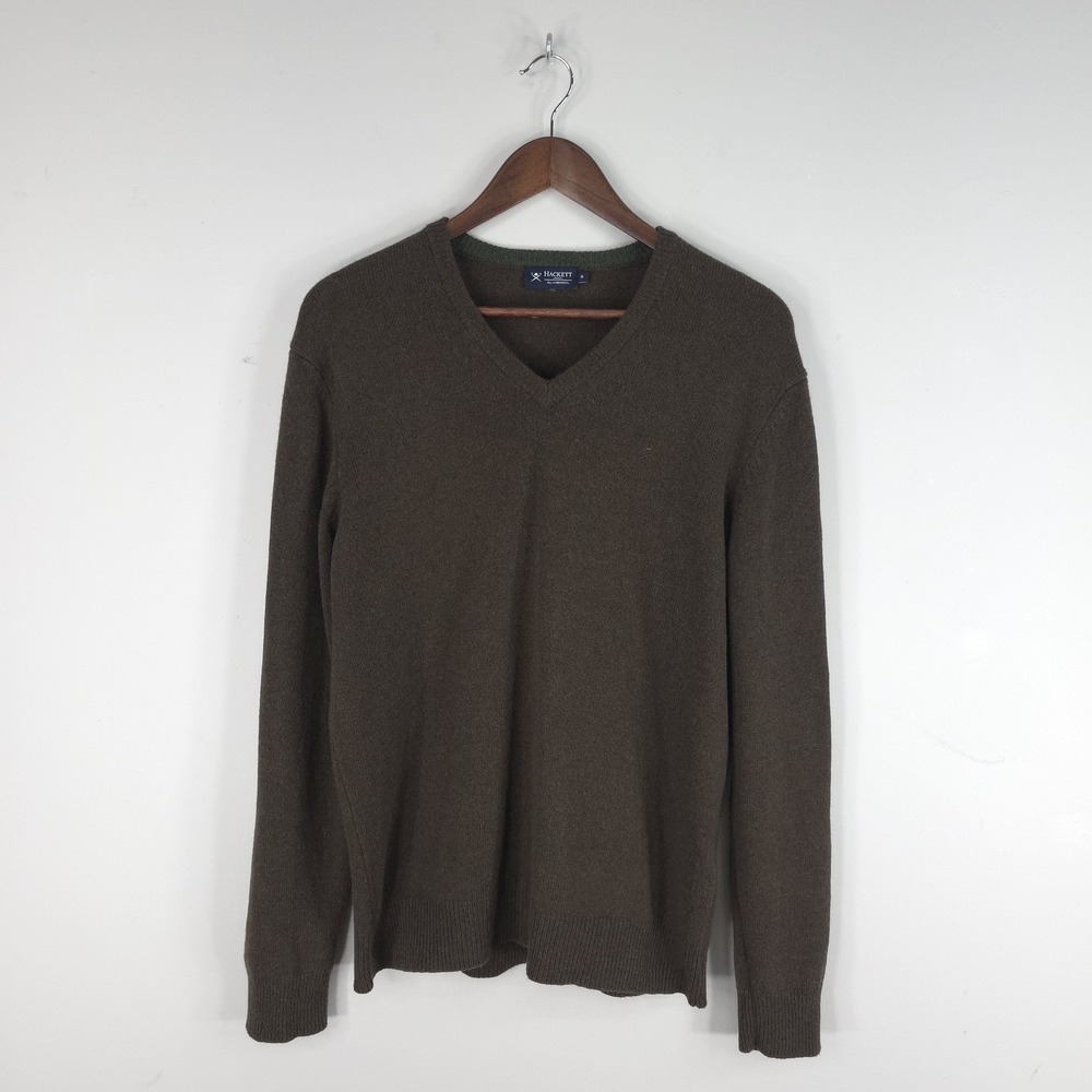 Hackett London Mens Medium Brown Lambswool V Neck Sweater HM702463